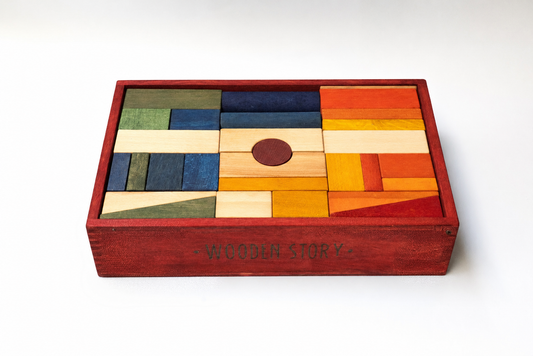 wooden blocks in red tray XL - 63 pcs
