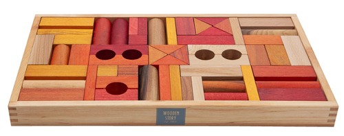 Wooden Montessori Blocks In Tray 54 Pcs, Warm