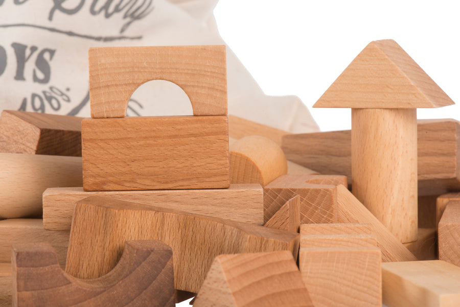 Wooden Blocks In Sack - 60 pcs Natural