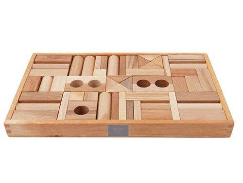 Wooden Blocks In Tray - 54 Pcs Natural