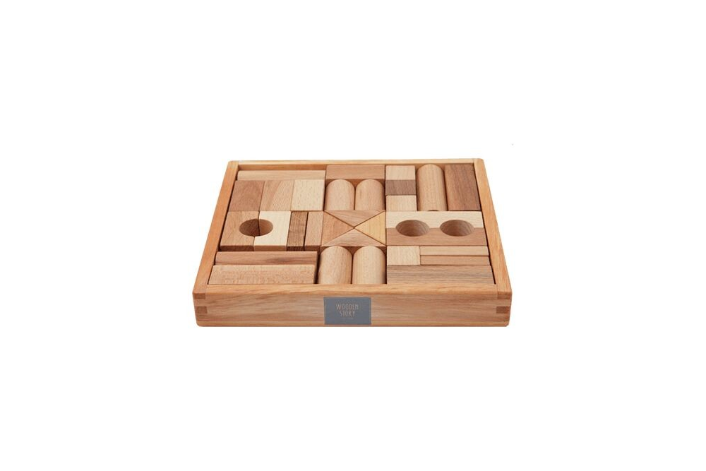 Wooden Natural Blocks In Tray - 30 pcs